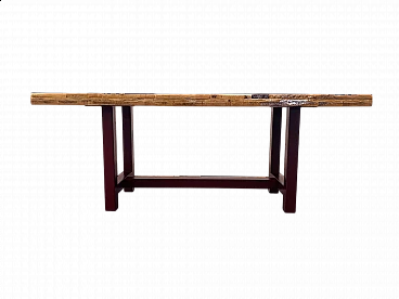 Tavolo con piano artigianale in materiali di riciclo di abete, anni '2000