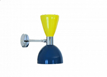 Chromed brass wall light with double yellow and blue cone by Deyroo Lighting, 2000s