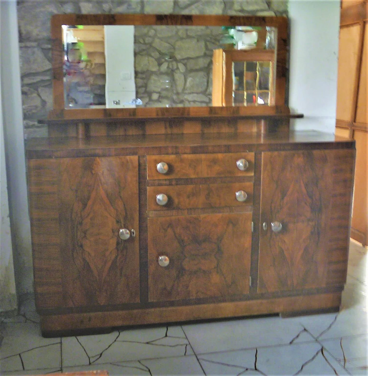 Art Deco sideboard in burl and Makassar ebony with mirror, 1940s 3