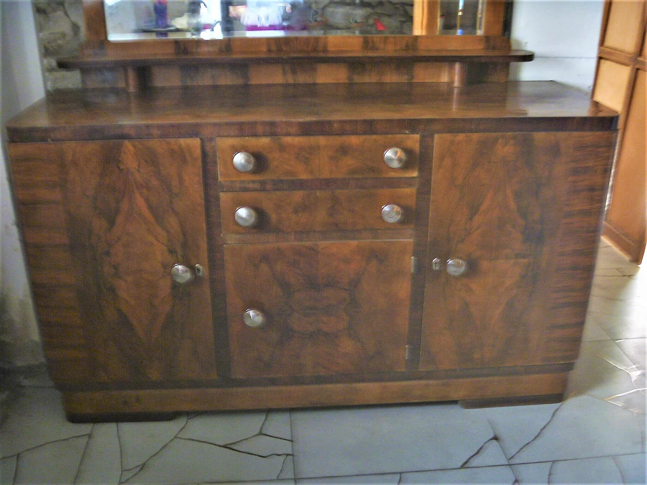 Art Deco sideboard in burl and Makassar ebony with mirror, 1940s 4