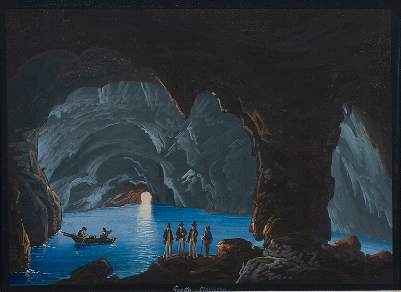 Gouaches raffigurante la grotta Azzurra di Capri, tempera su cartoncino, anni '20 2
