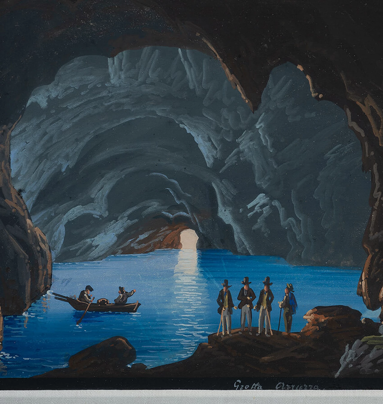 Gouaches raffigurante la grotta Azzurra di Capri, tempera su cartoncino, anni '20 3