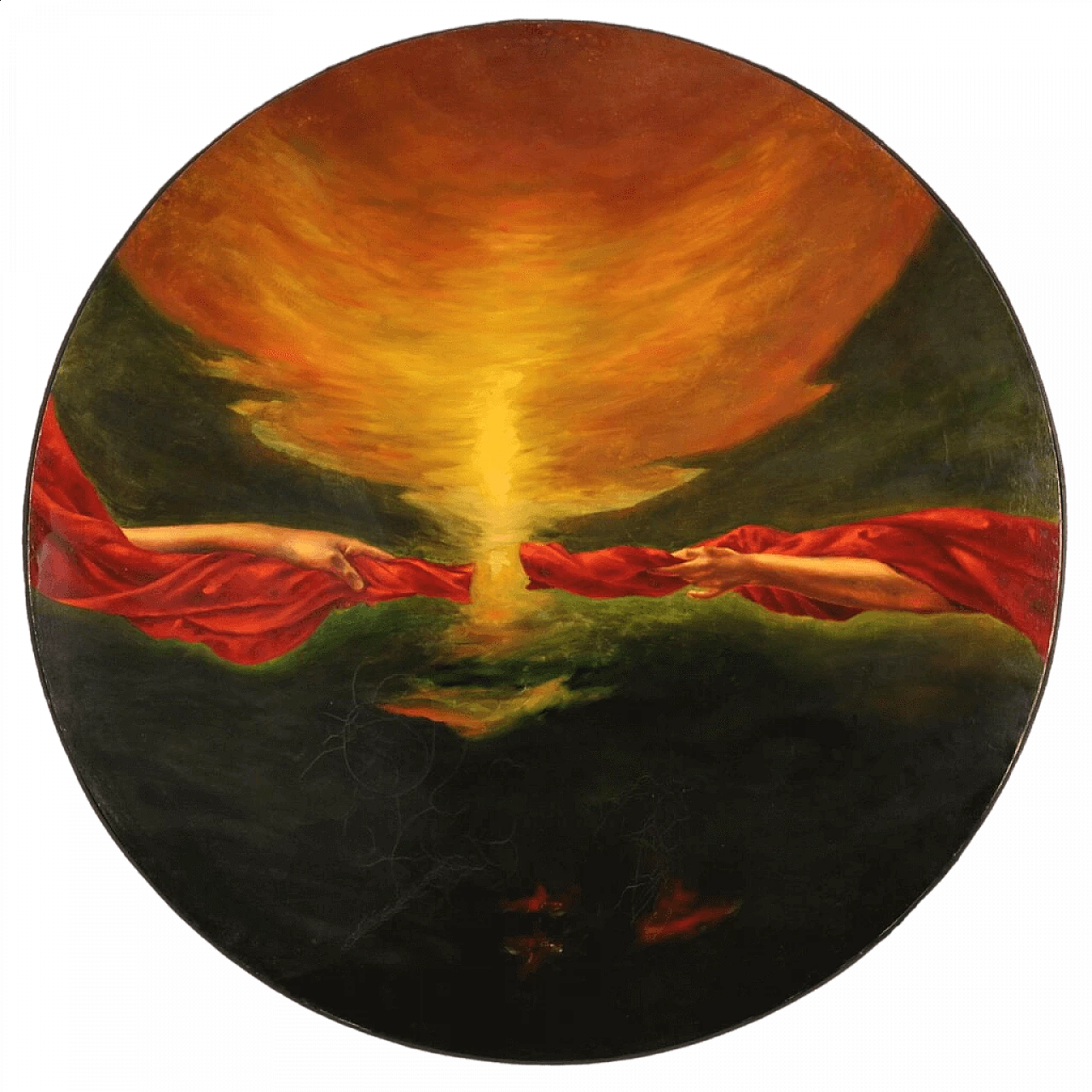 Italian round painting of surrealist subject, oil on canvas, 1988 14