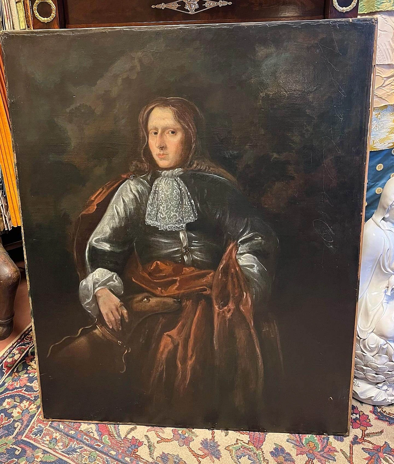 Ritratto di gentiluomo con levriero, dipinto a olio su tela, '700 2