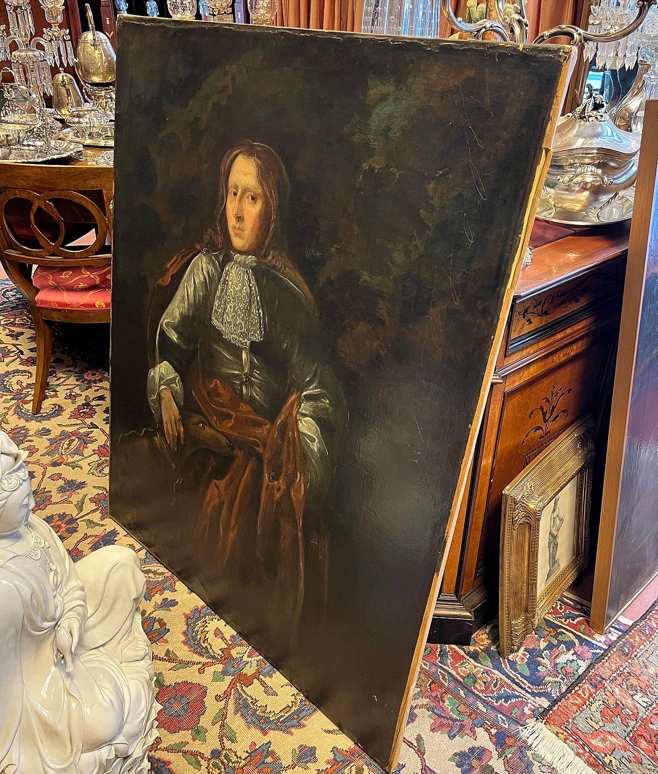 Ritratto di gentiluomo con levriero, dipinto a olio su tela, '700 3