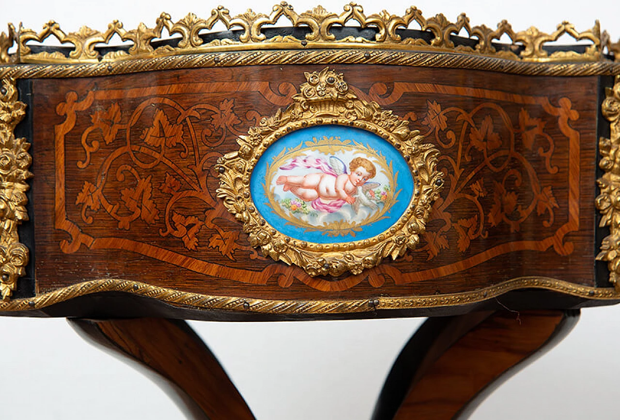 Tavolino Napoleone III in legno esotico, bronzo e porcellana di Sèvres, '800 4