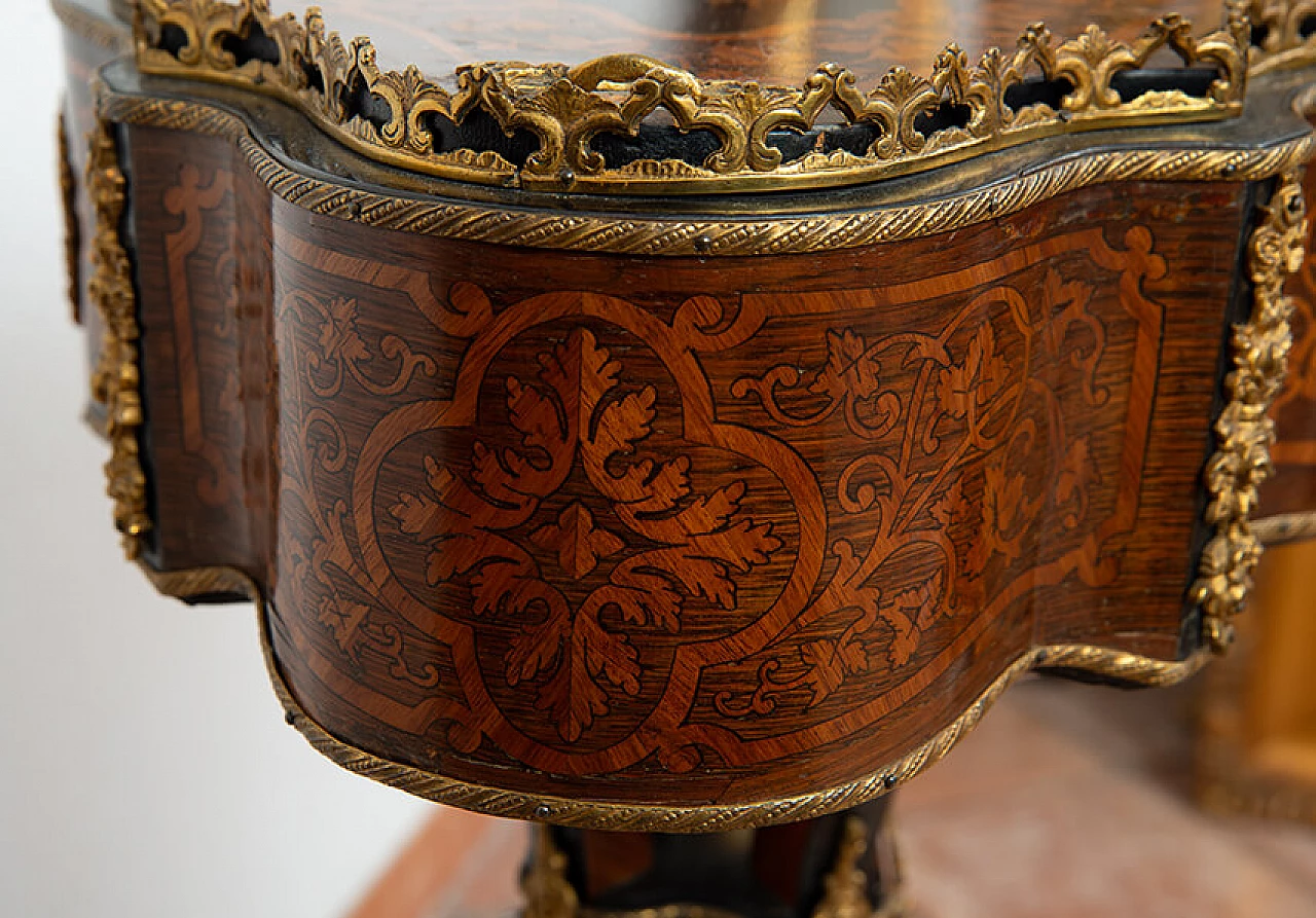 Tavolino Napoleone III in legno esotico, bronzo e porcellana di Sèvres, '800 7