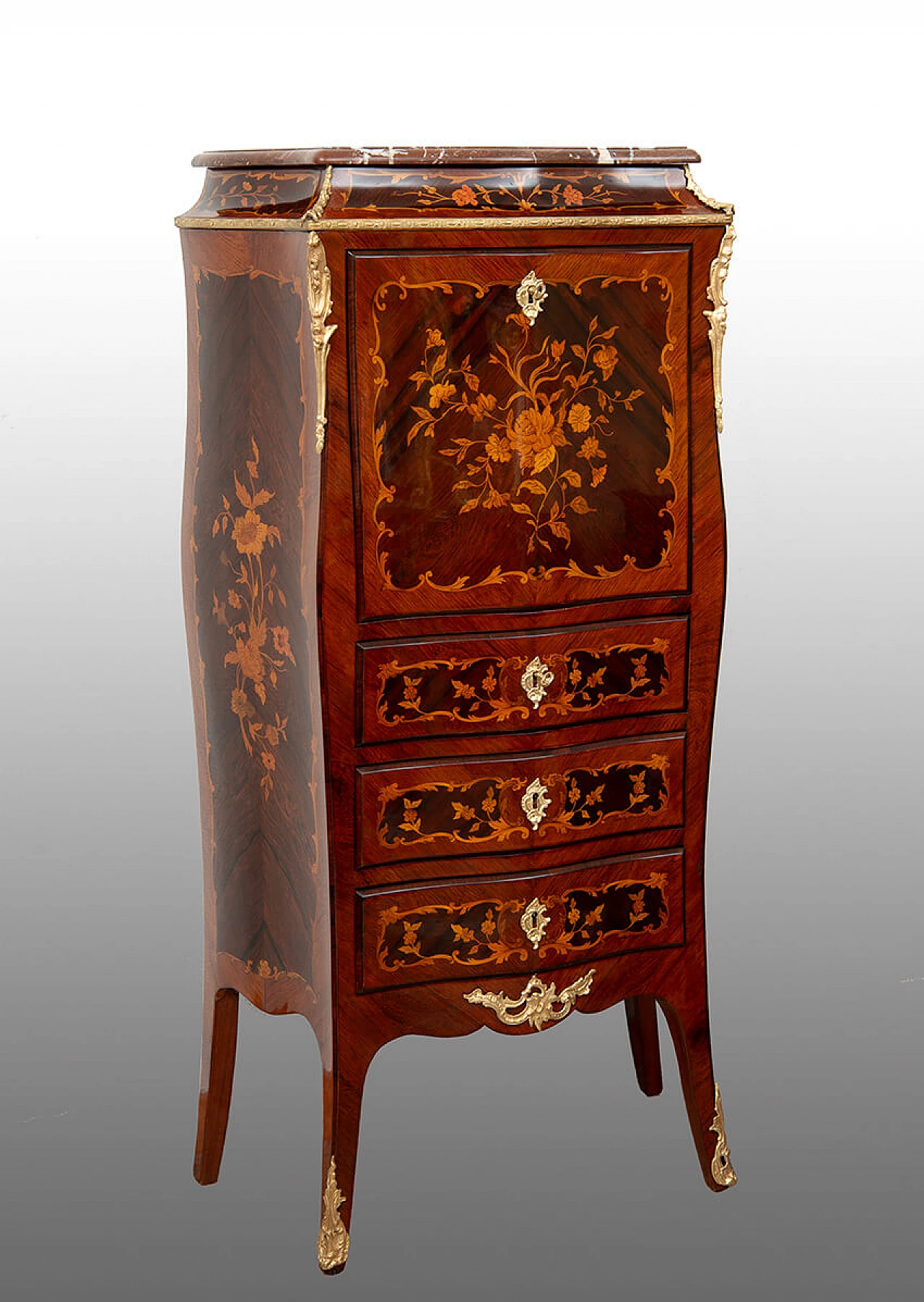 Napoleon III exotic wood and Rosso Francia marble secrétaire, 19th century 1
