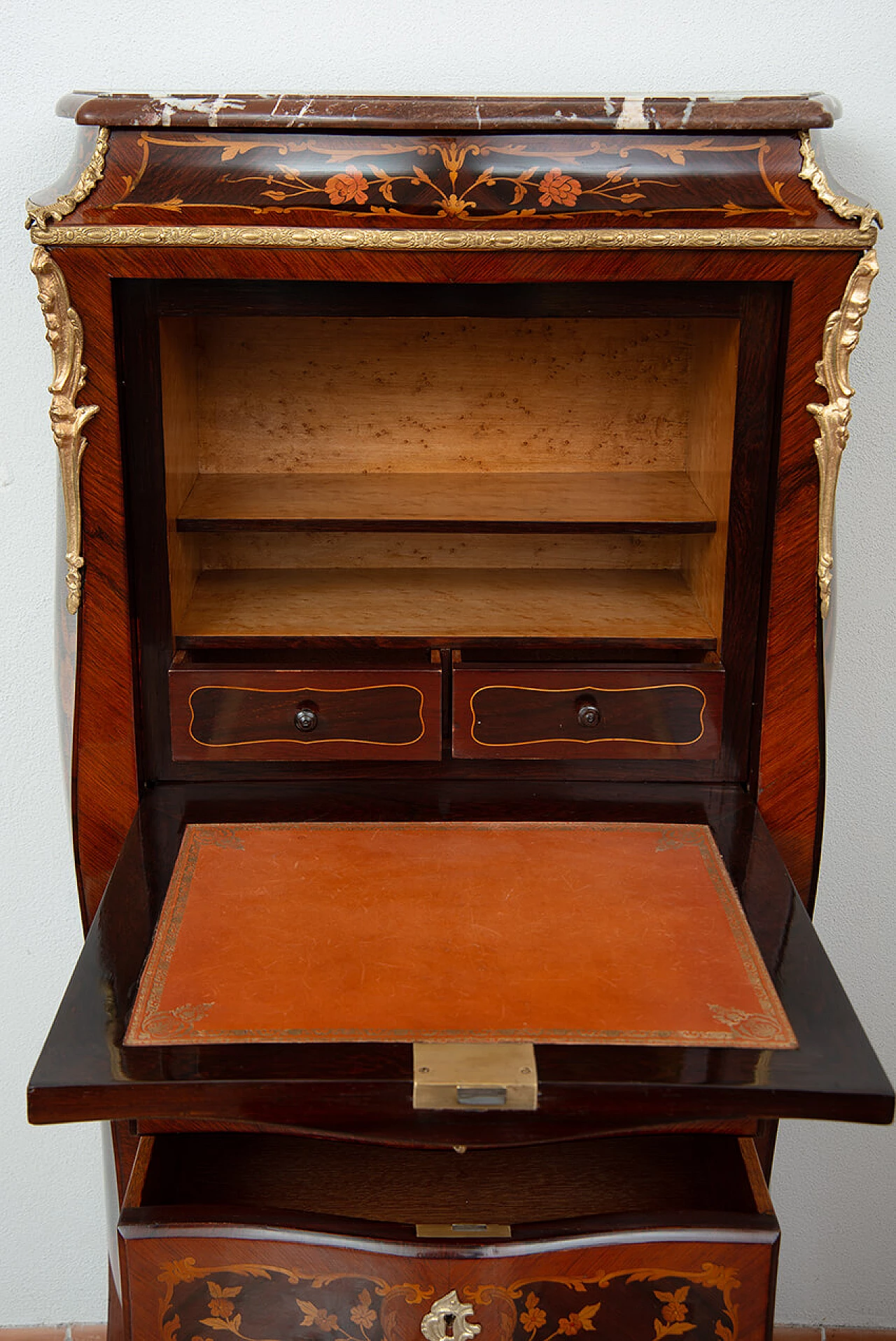 Napoleon III exotic wood and Rosso Francia marble secrétaire, 19th century 8