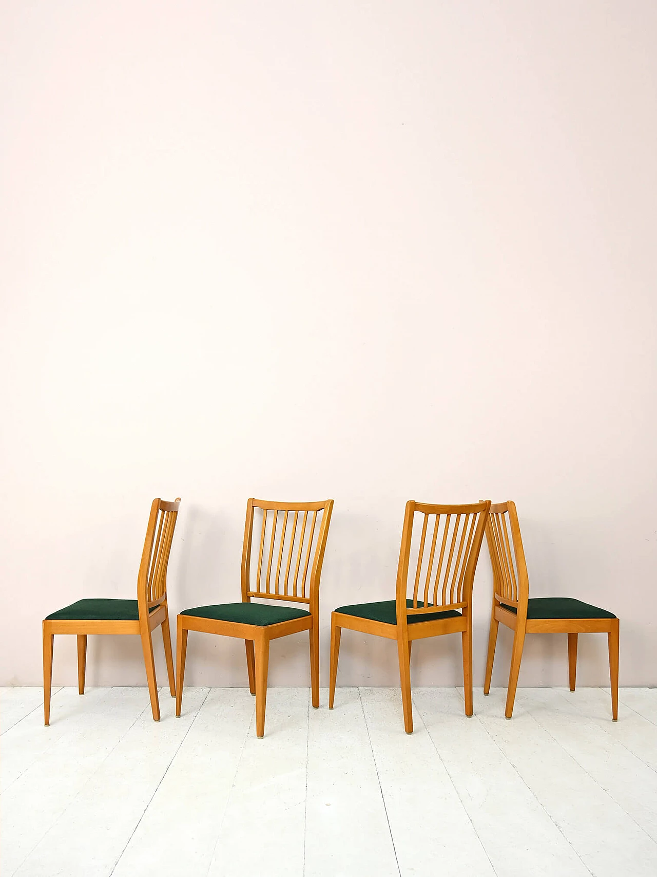 4 Swedish birch and dark green fabric chairs, 1950s 1