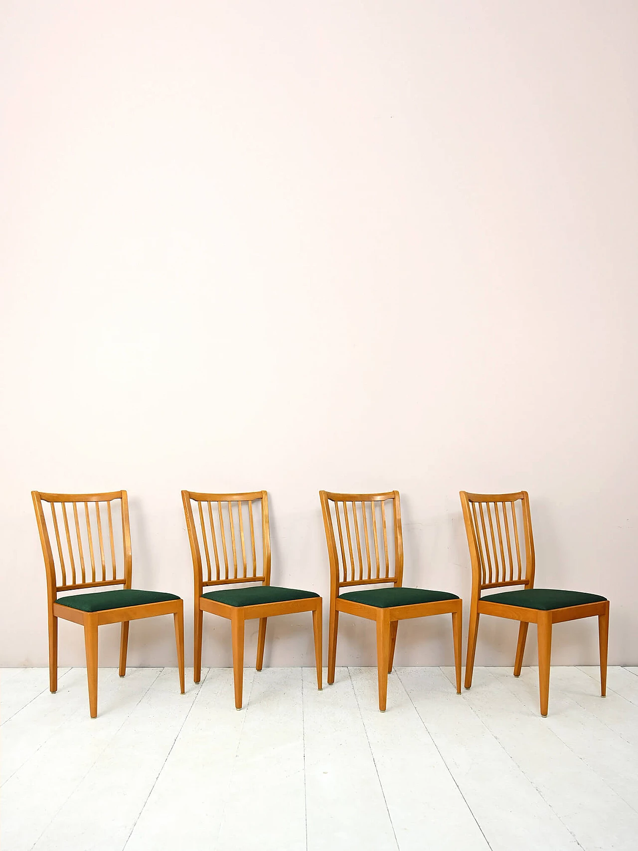 4 Swedish birch and dark green fabric chairs, 1950s 3