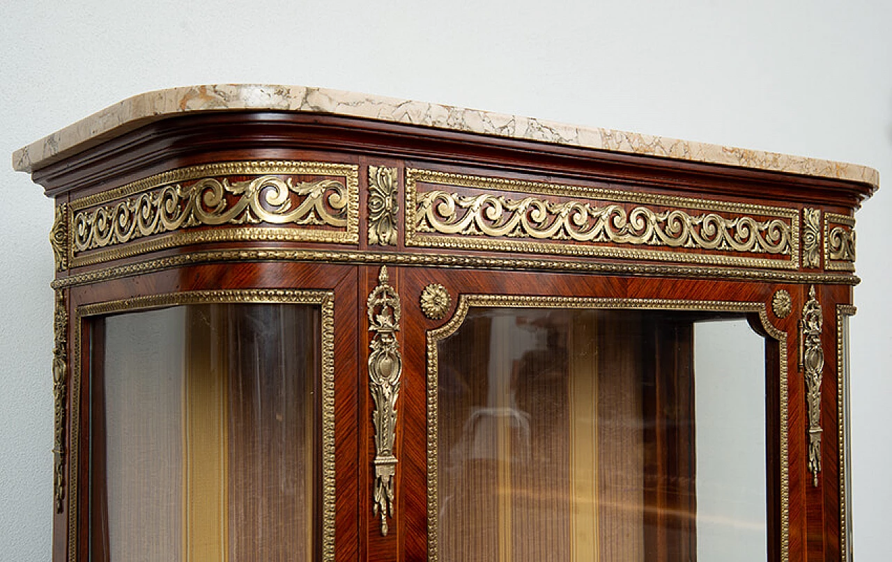Napoleon III showcase in exotic precious woods with marble top, 19th century 2