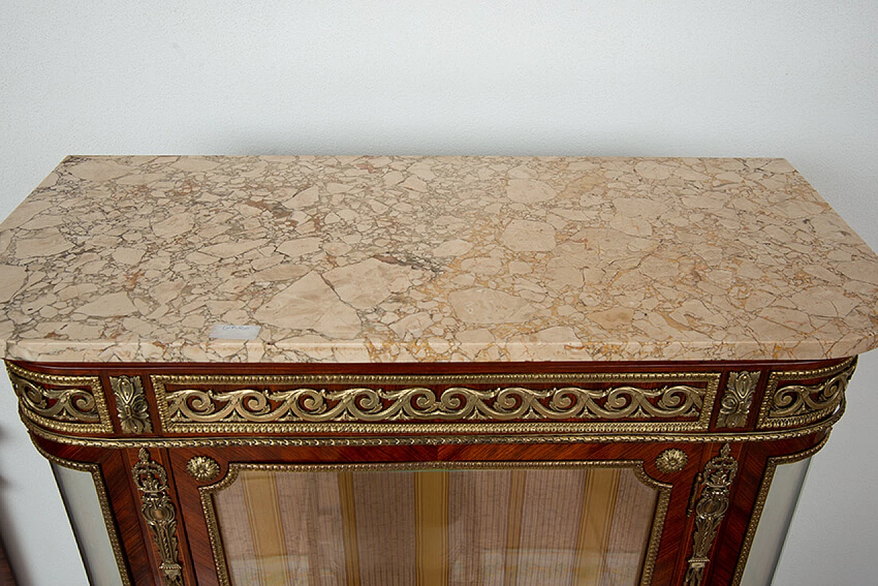 Napoleon III showcase in exotic precious woods with marble top, 19th century 5