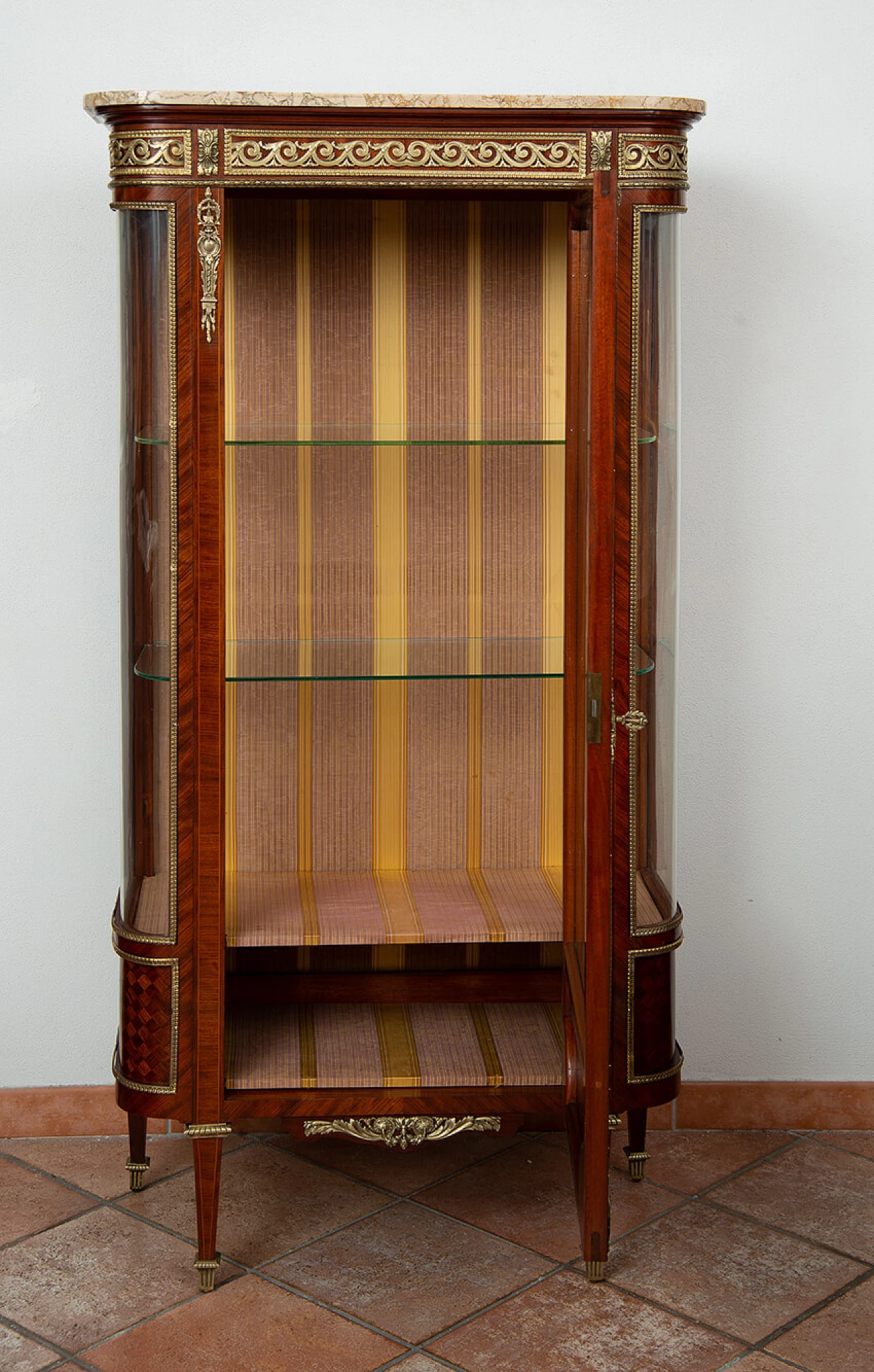 Napoleon III showcase in exotic precious woods with marble top, 19th century 7