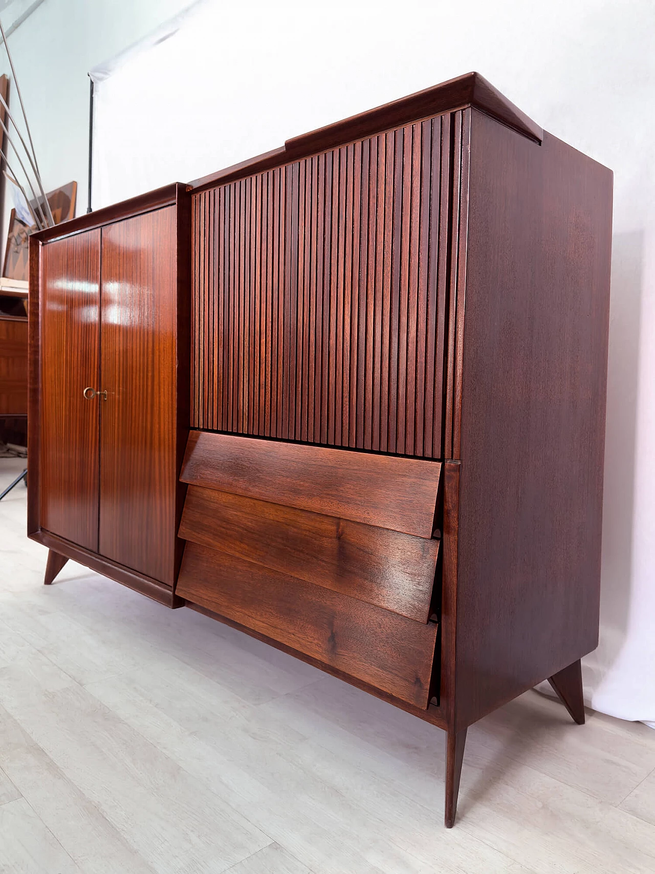 Teak sideboard with bar compartment by Vittorio Dassi, 1950s 3