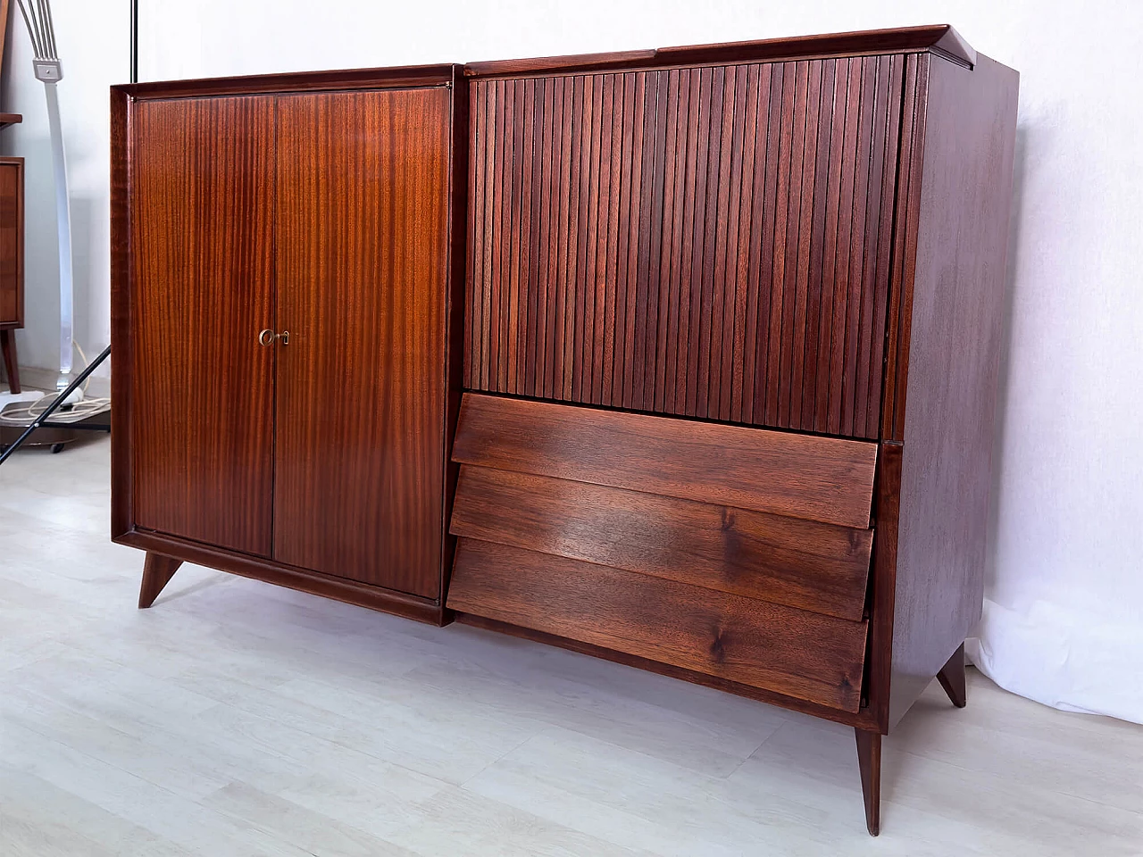 Teak sideboard with bar compartment by Vittorio Dassi, 1950s 7
