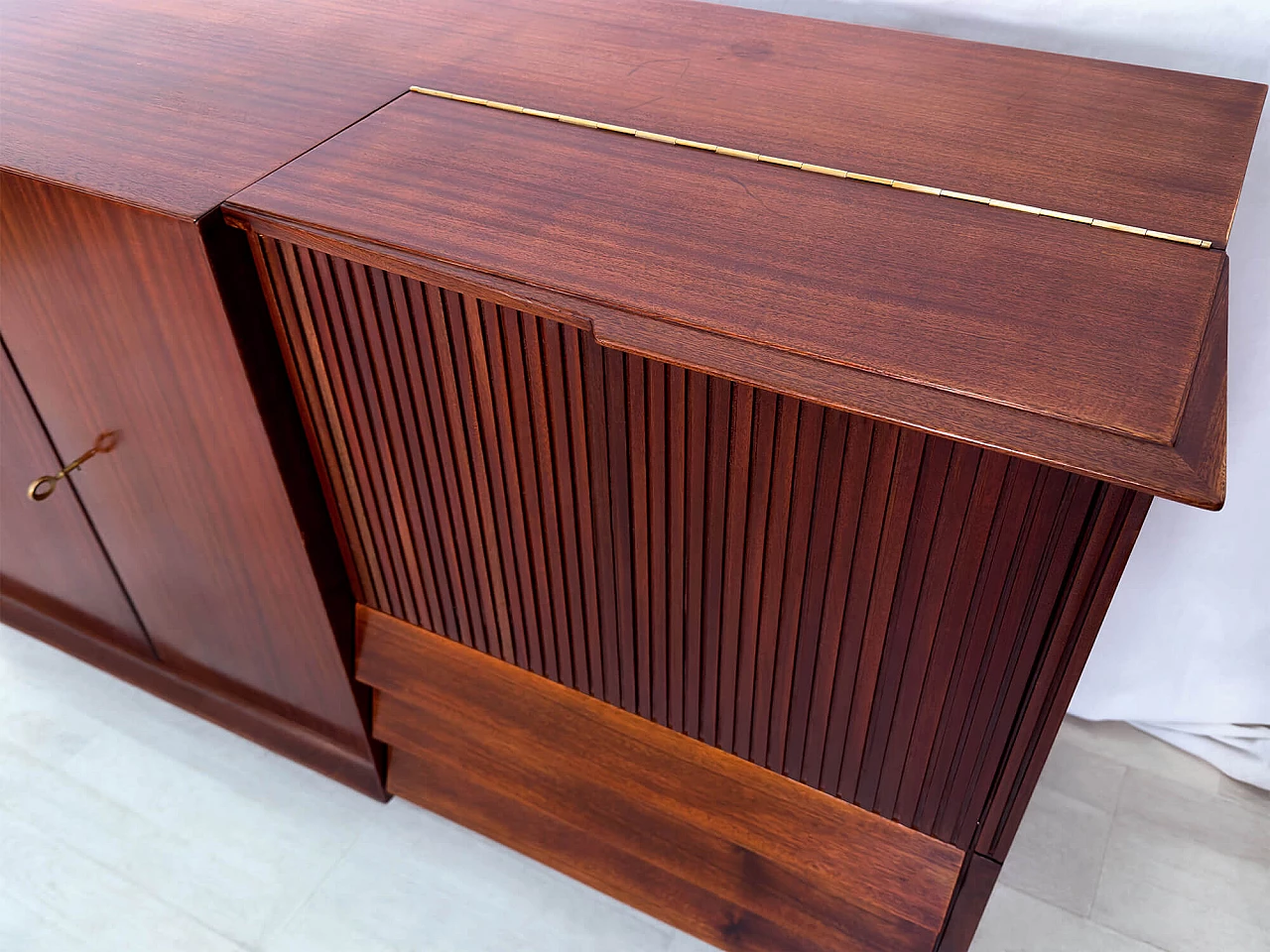 Teak sideboard with bar compartment by Vittorio Dassi, 1950s 12