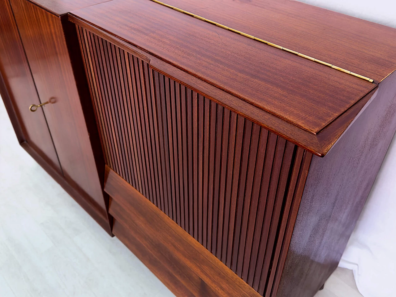 Teak sideboard with bar compartment by Vittorio Dassi, 1950s 13