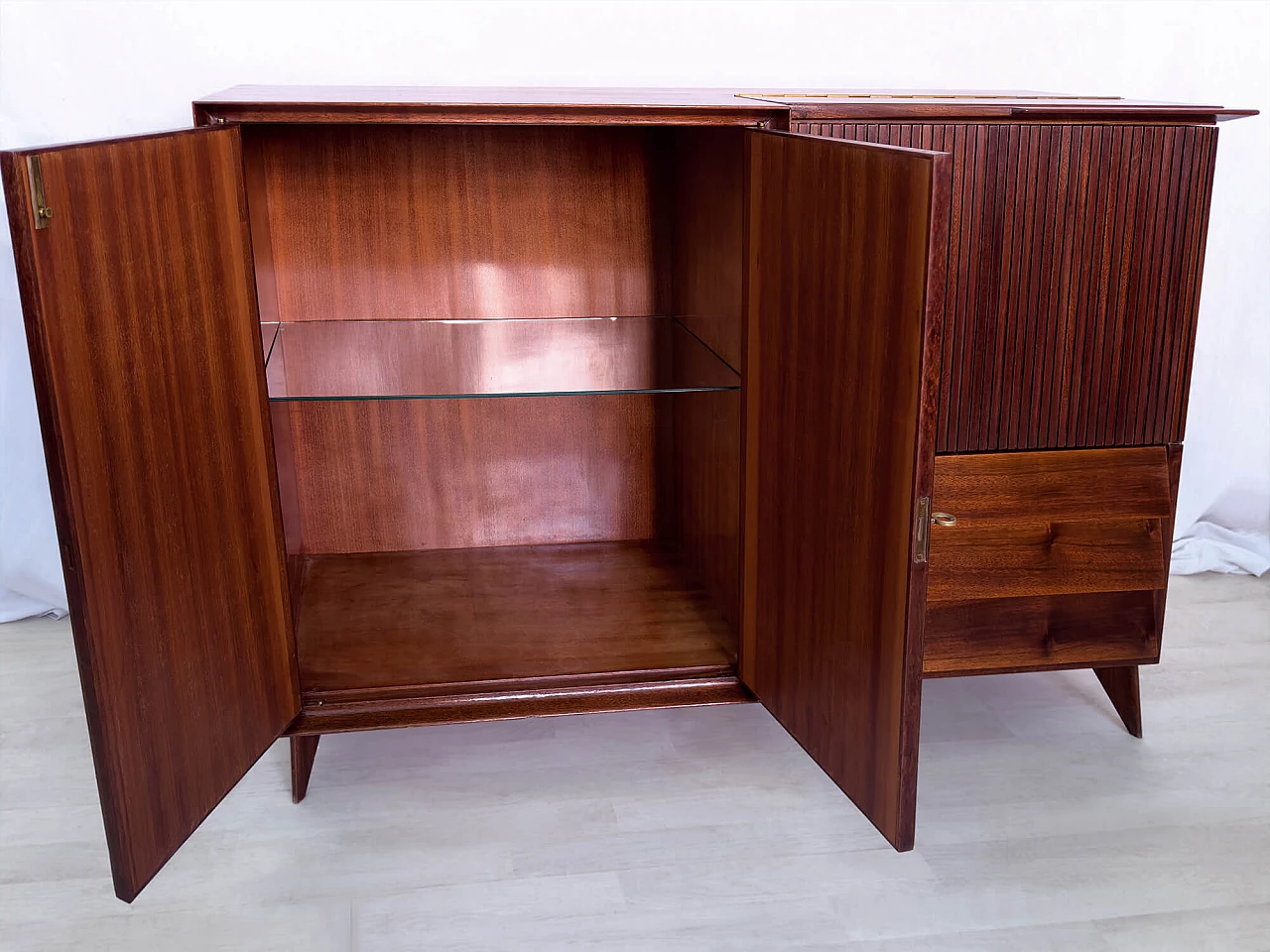 Teak sideboard with bar compartment by Vittorio Dassi, 1950s 21