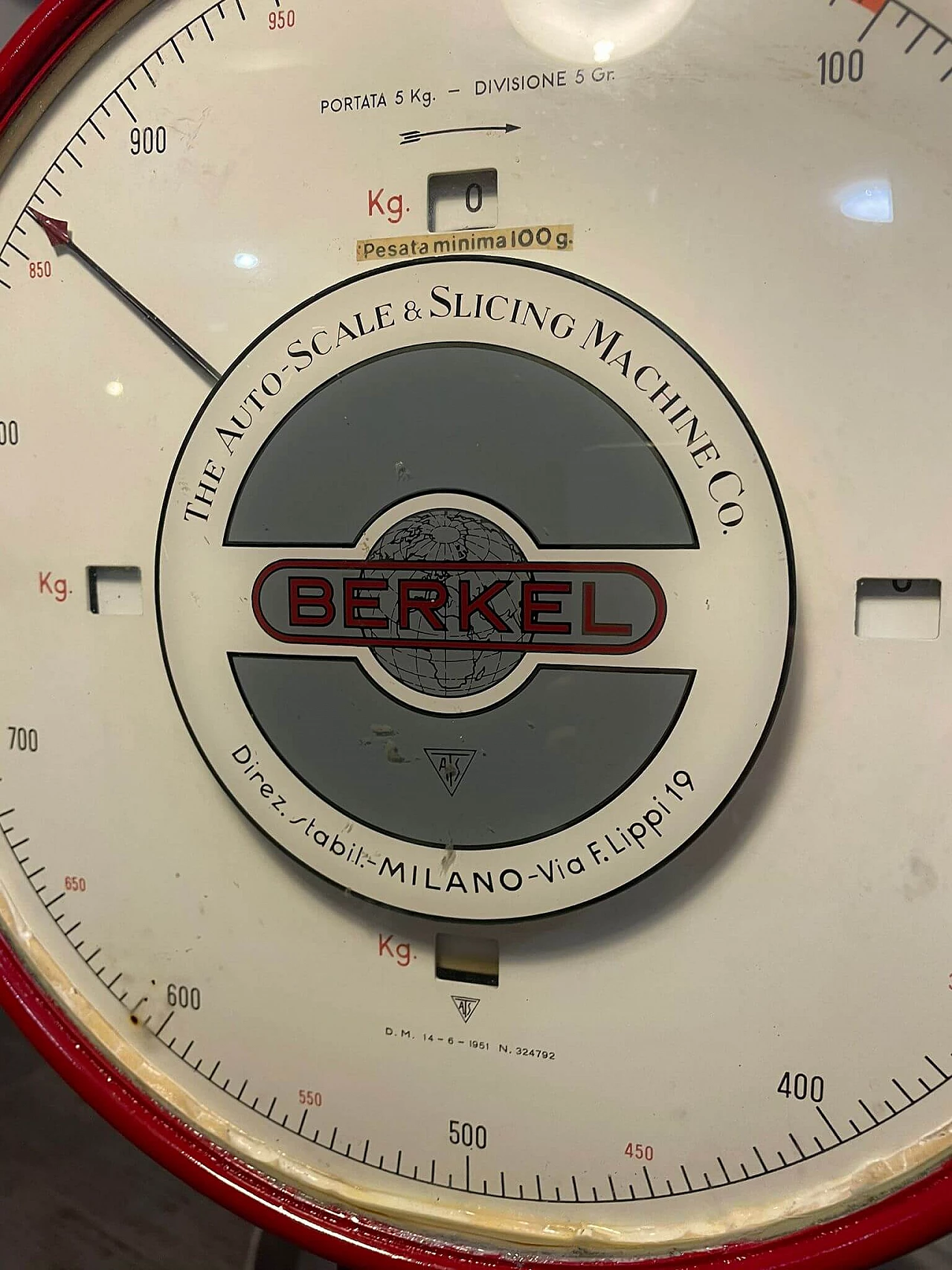 Red painted metal Berkel scale, 1960s 5