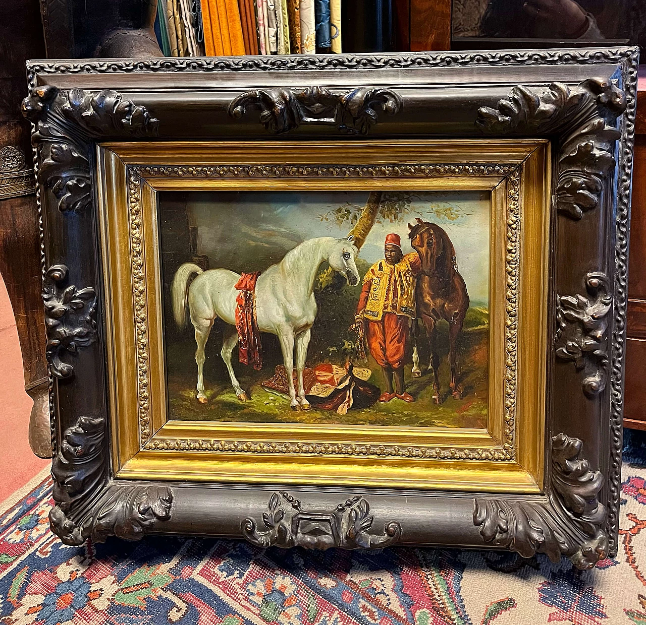 Gustavo Holte, Figura di moro con cavalli, olio su tela, inizio '900 2