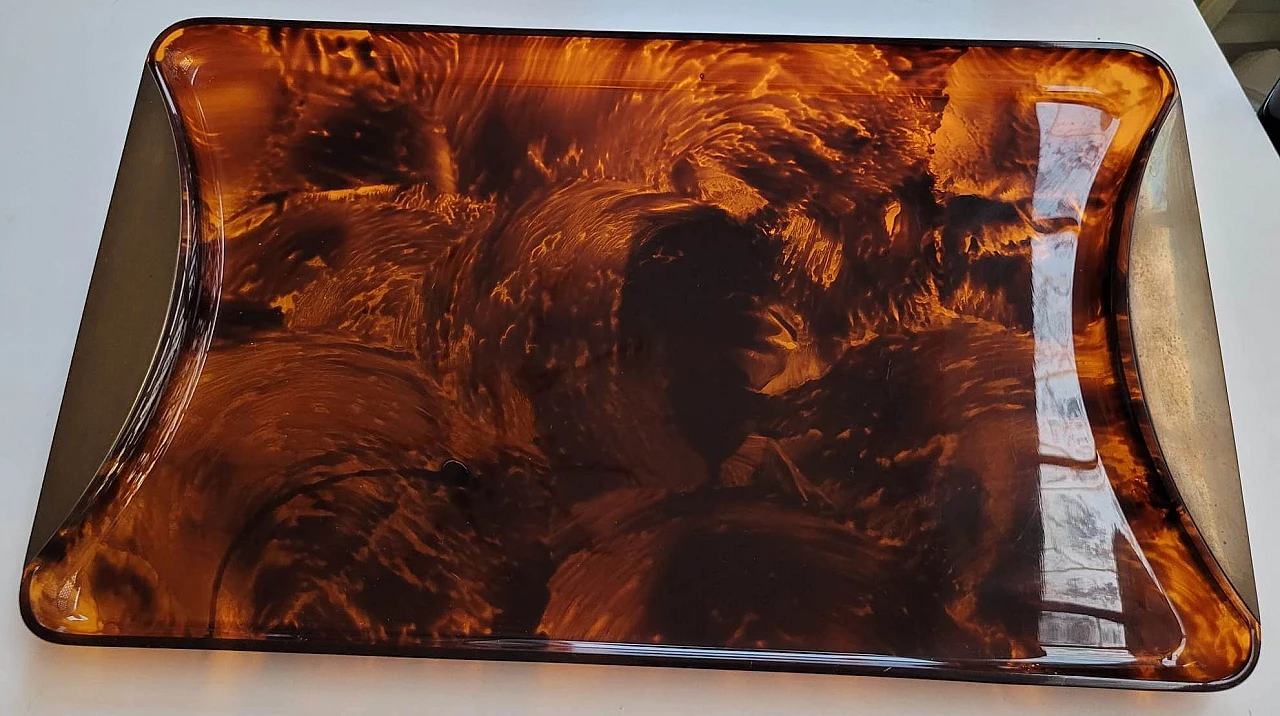 Tortoiseshell lucite and brass tray by Guzzini, 1960s 1