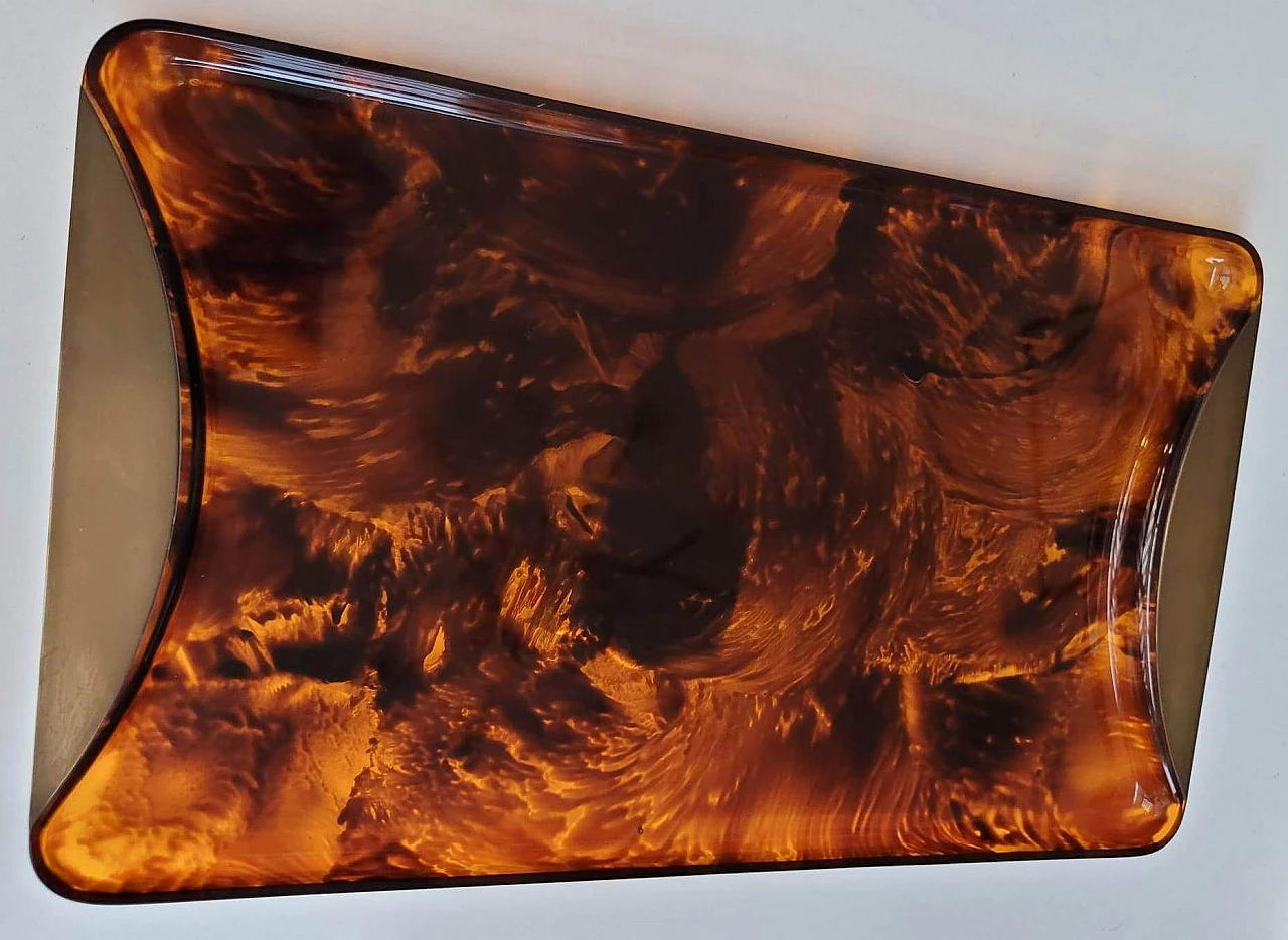 Tortoiseshell lucite and brass tray by Guzzini, 1960s 3