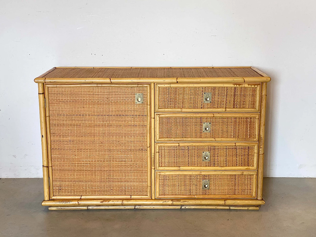 Credenza in vimini e bambù di Dal Vera, anni '70 2