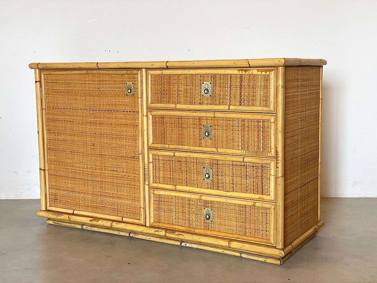 Wicker and bamboo sideboard by Dal Vera, 1970s 4