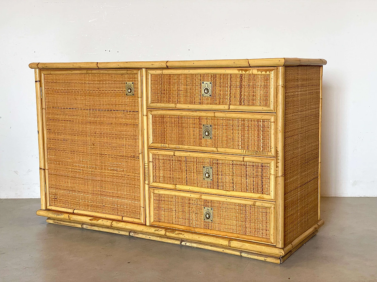 Credenza in vimini e bambù di Dal Vera, anni '70 4