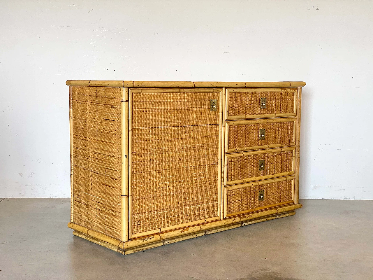 Credenza in vimini e bambù di Dal Vera, anni '70 6