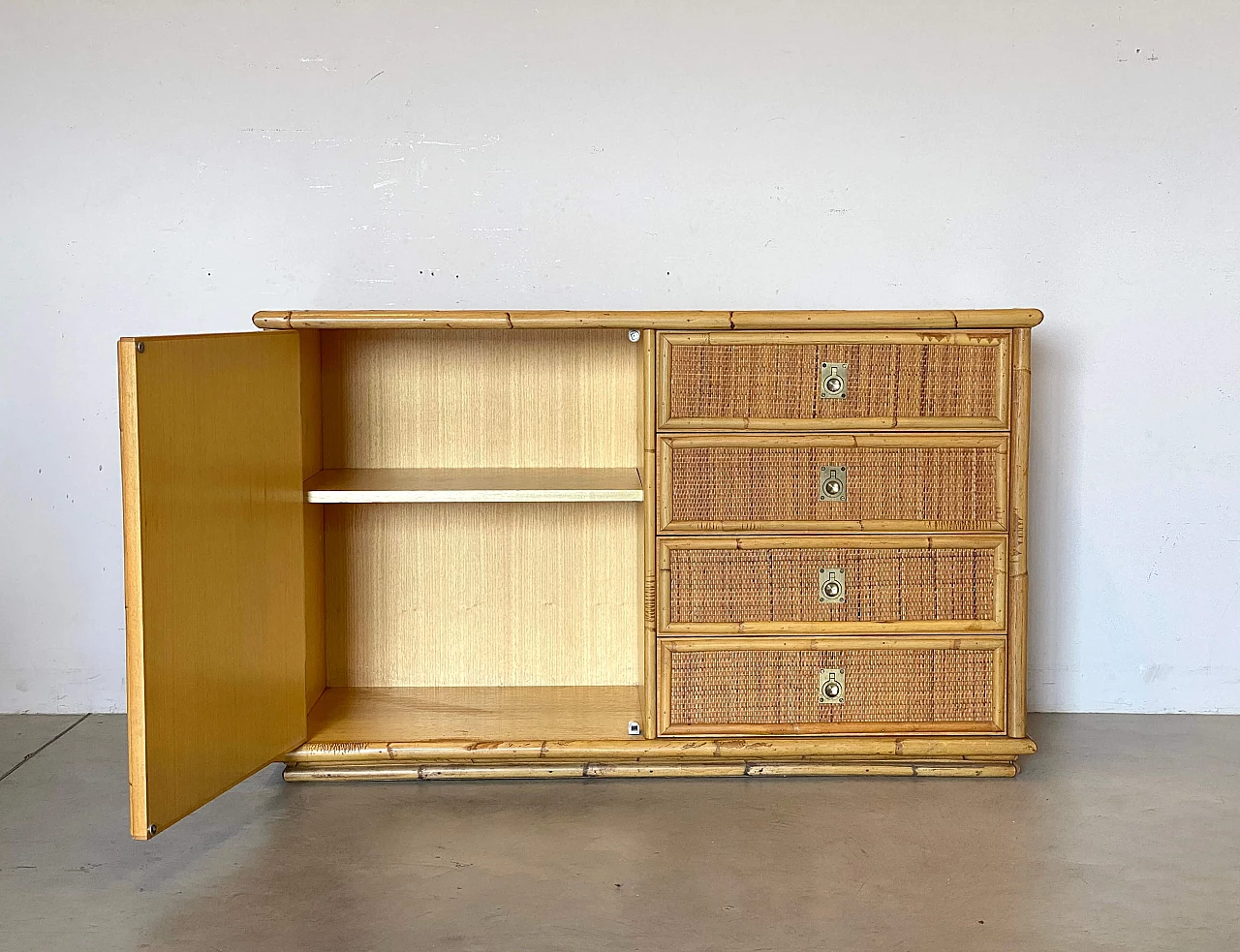 Credenza in vimini e bambù di Dal Vera, anni '70 7