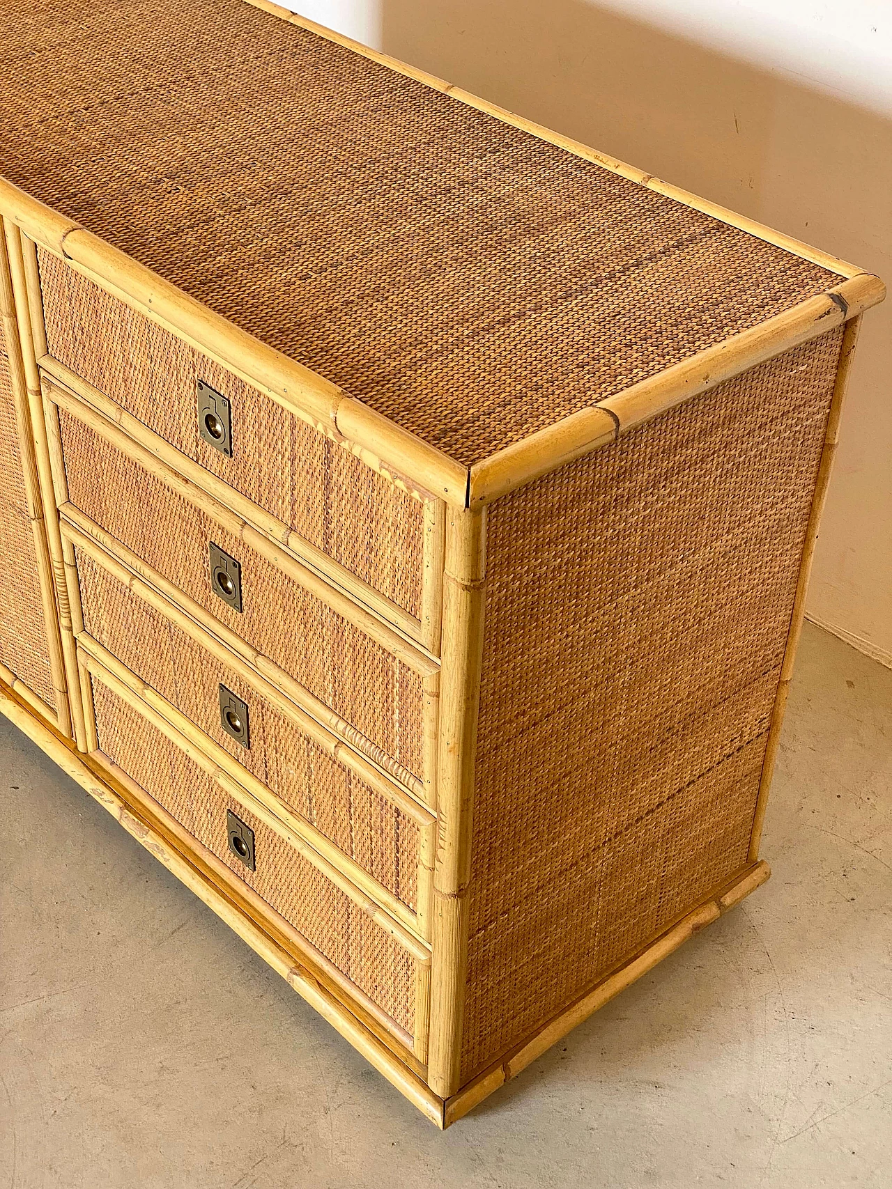 Wicker and bamboo sideboard by Dal Vera, 1970s 8