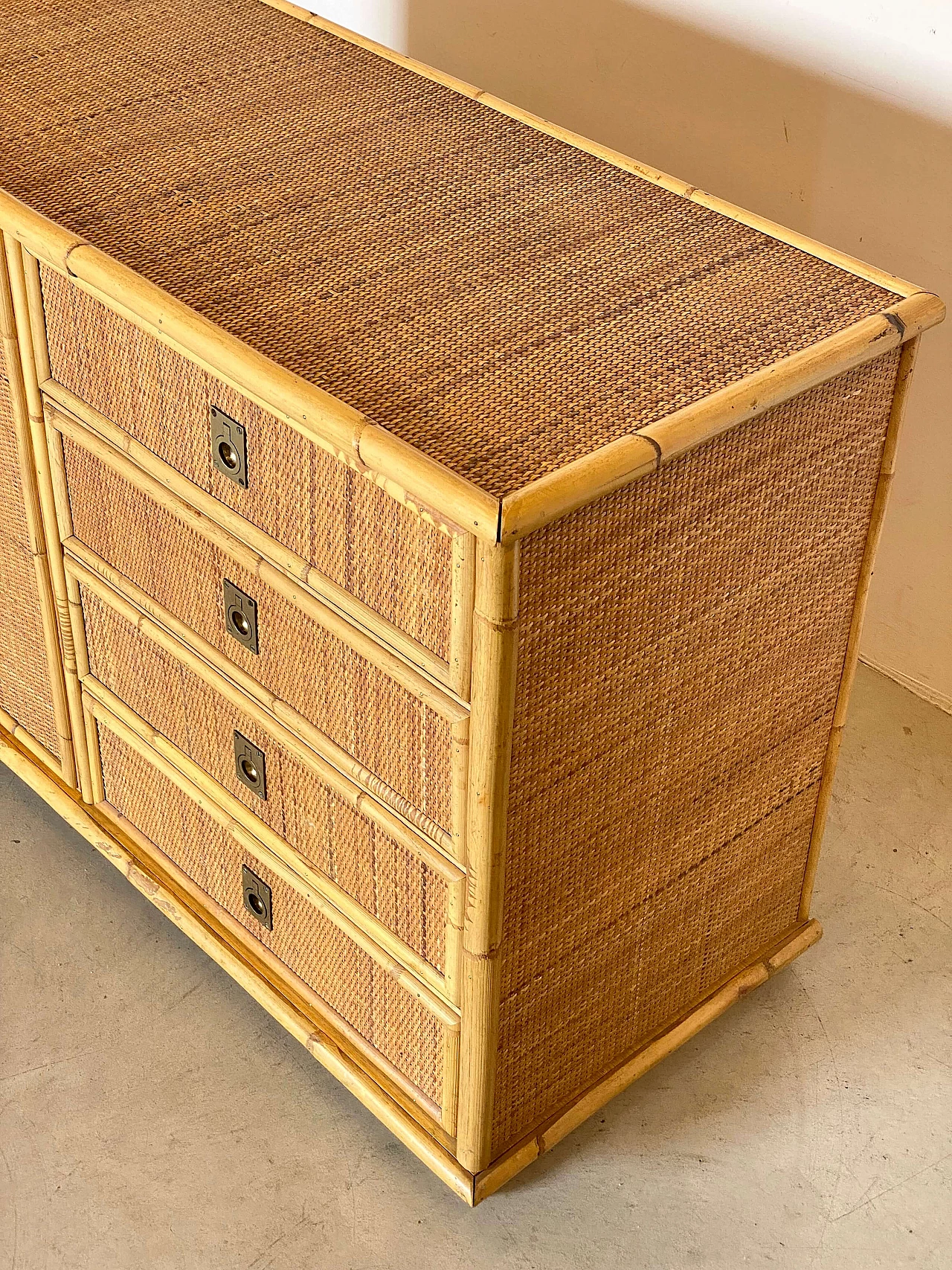 Credenza in vimini e bambù di Dal Vera, anni '70 8