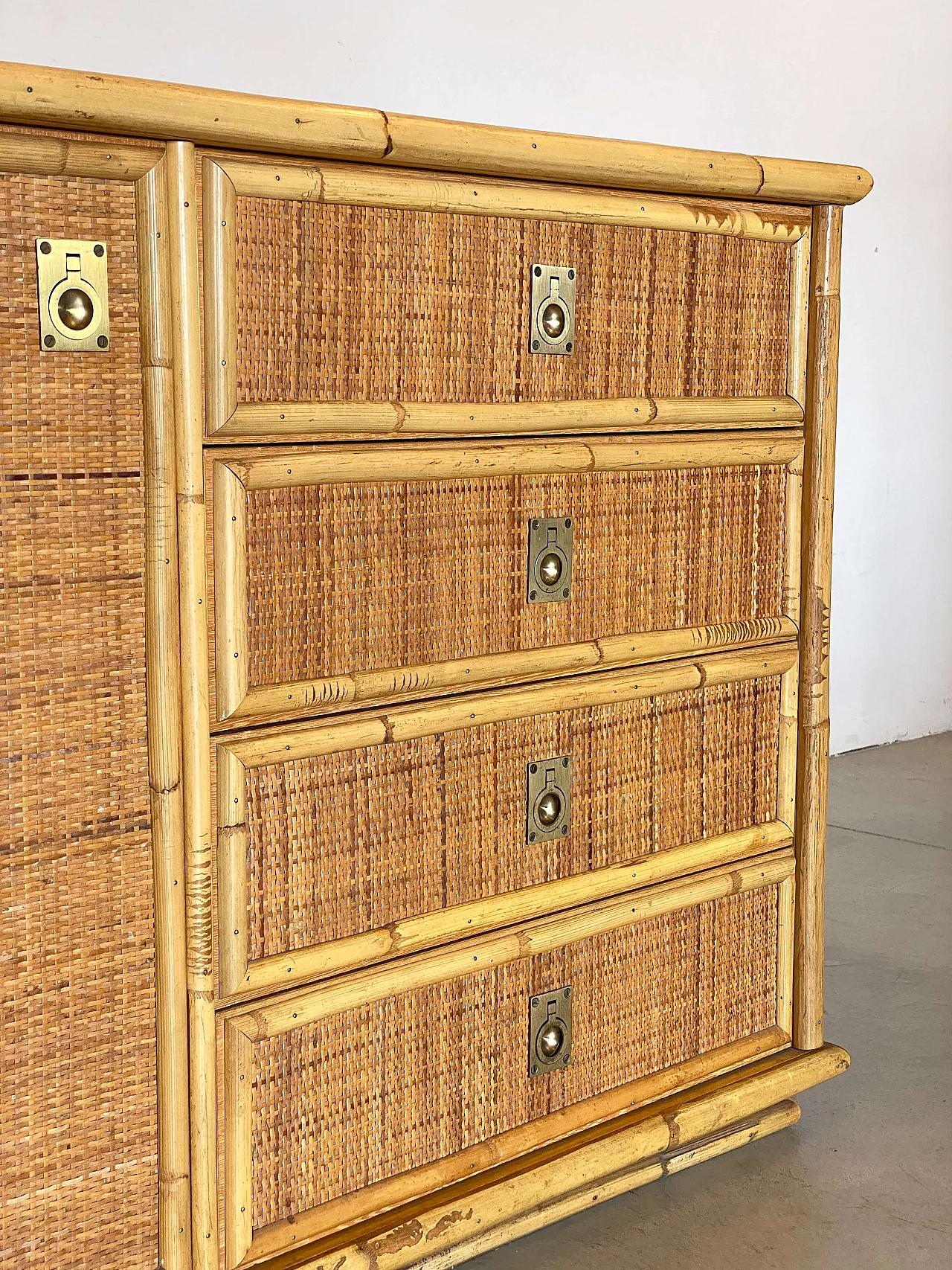 Credenza in vimini e bambù di Dal Vera, anni '70 9