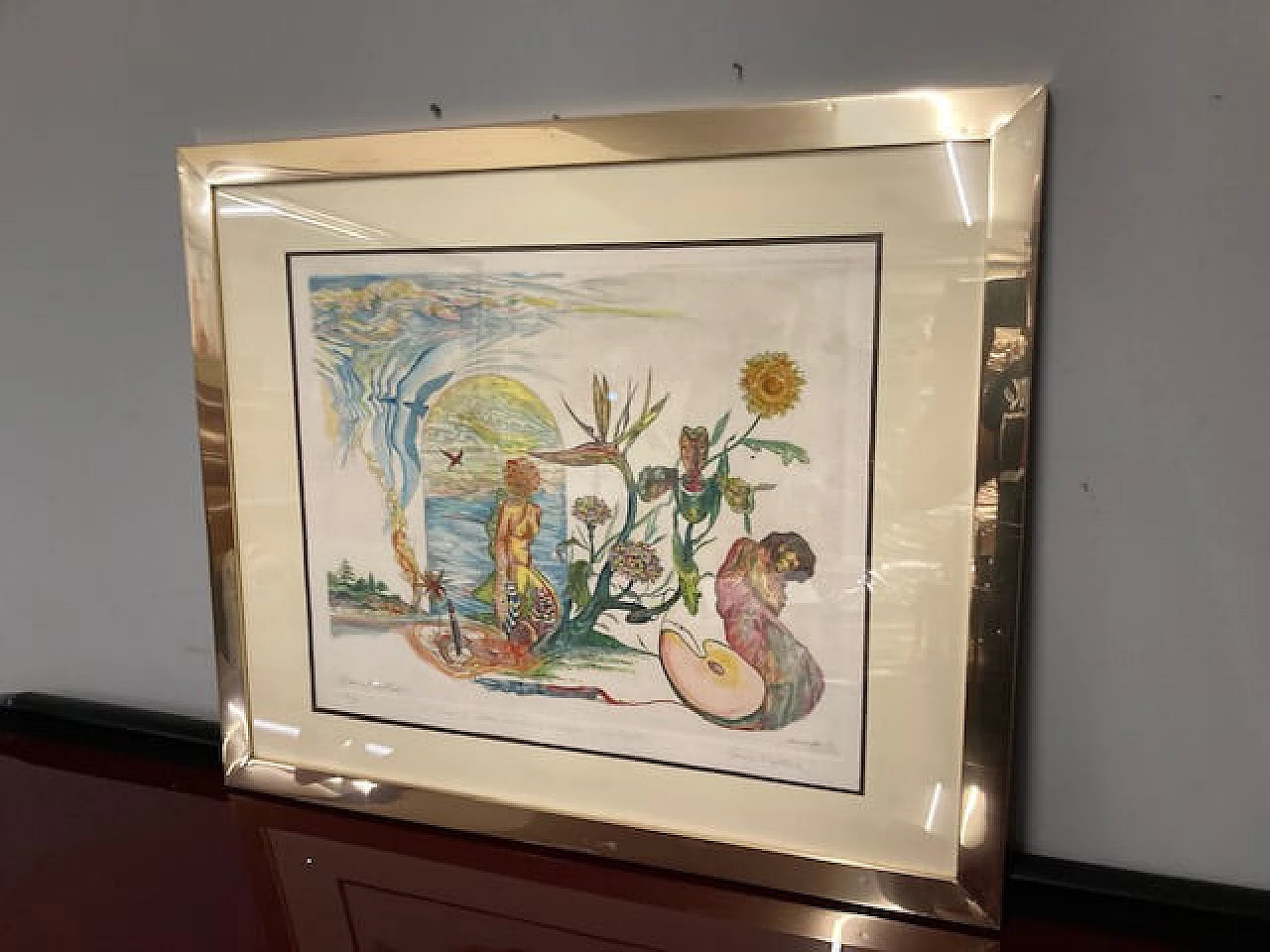 Gordon Faggetter, surrealist composition, watercolor etching, 1976 1