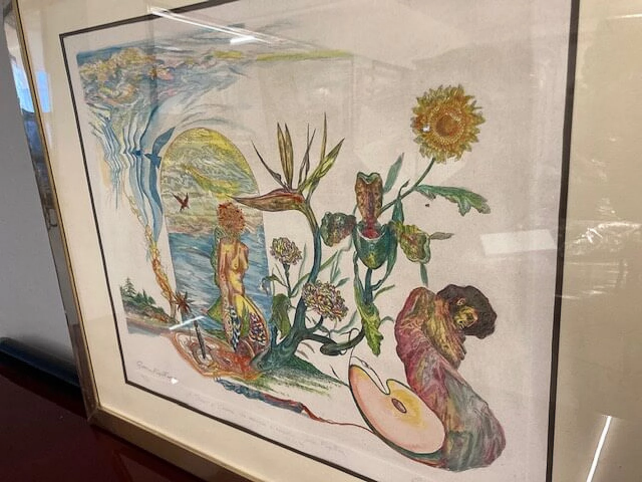 Gordon Faggetter, surrealist composition, watercolor etching, 1976 4