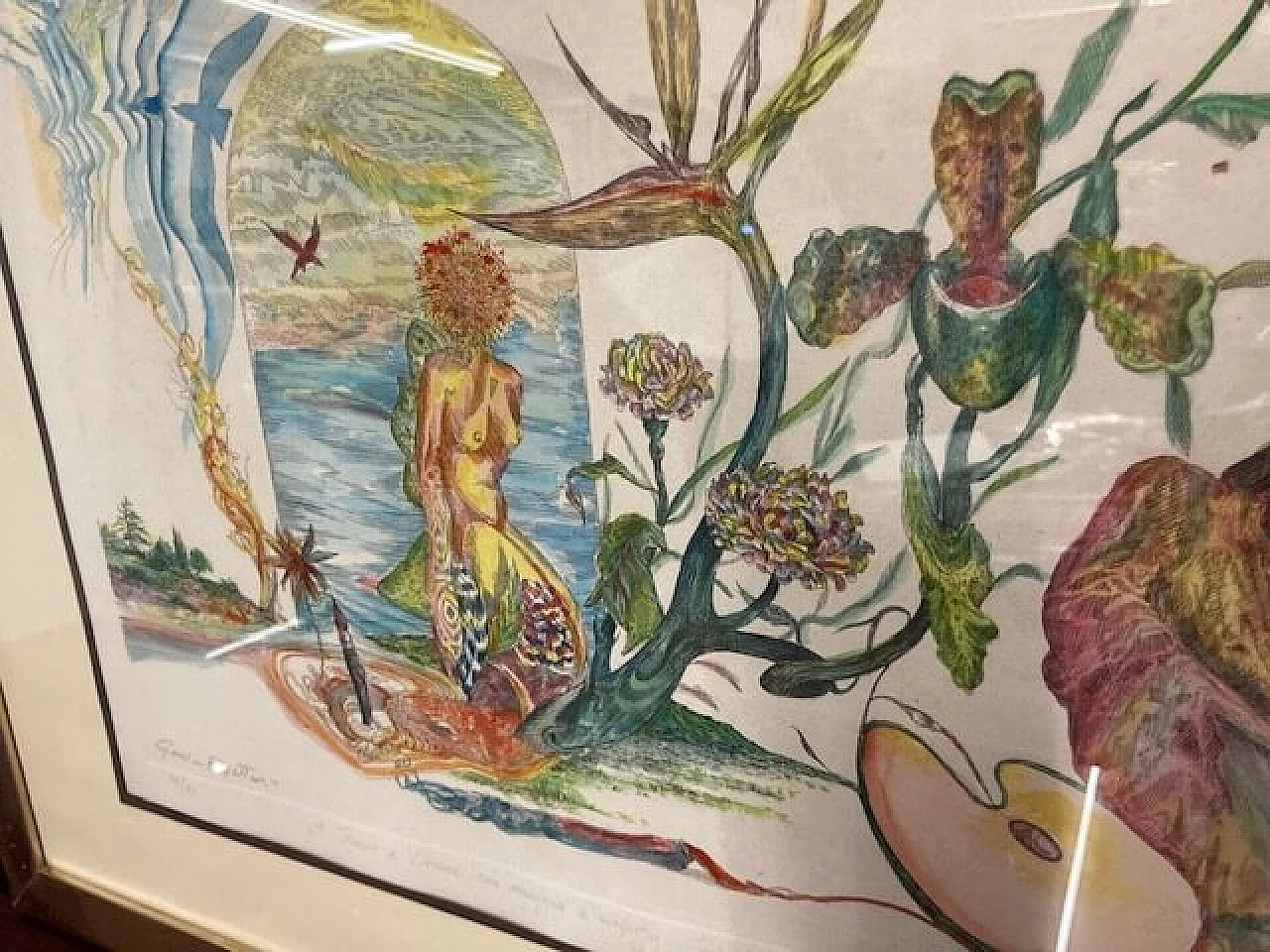 Gordon Faggetter, surrealist composition, watercolor etching, 1976 5