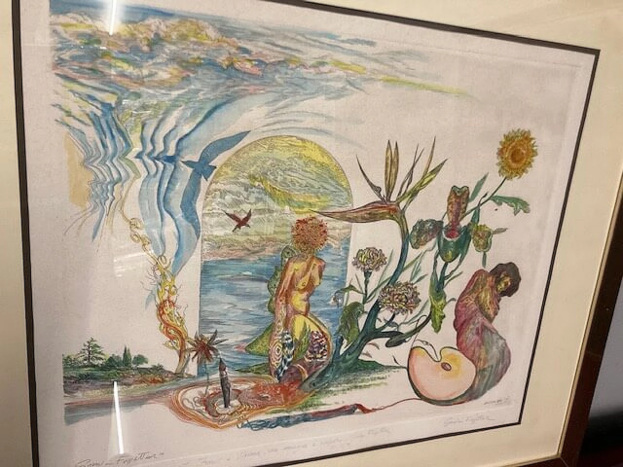 Gordon Faggetter, surrealist composition, watercolor etching, 1976 8