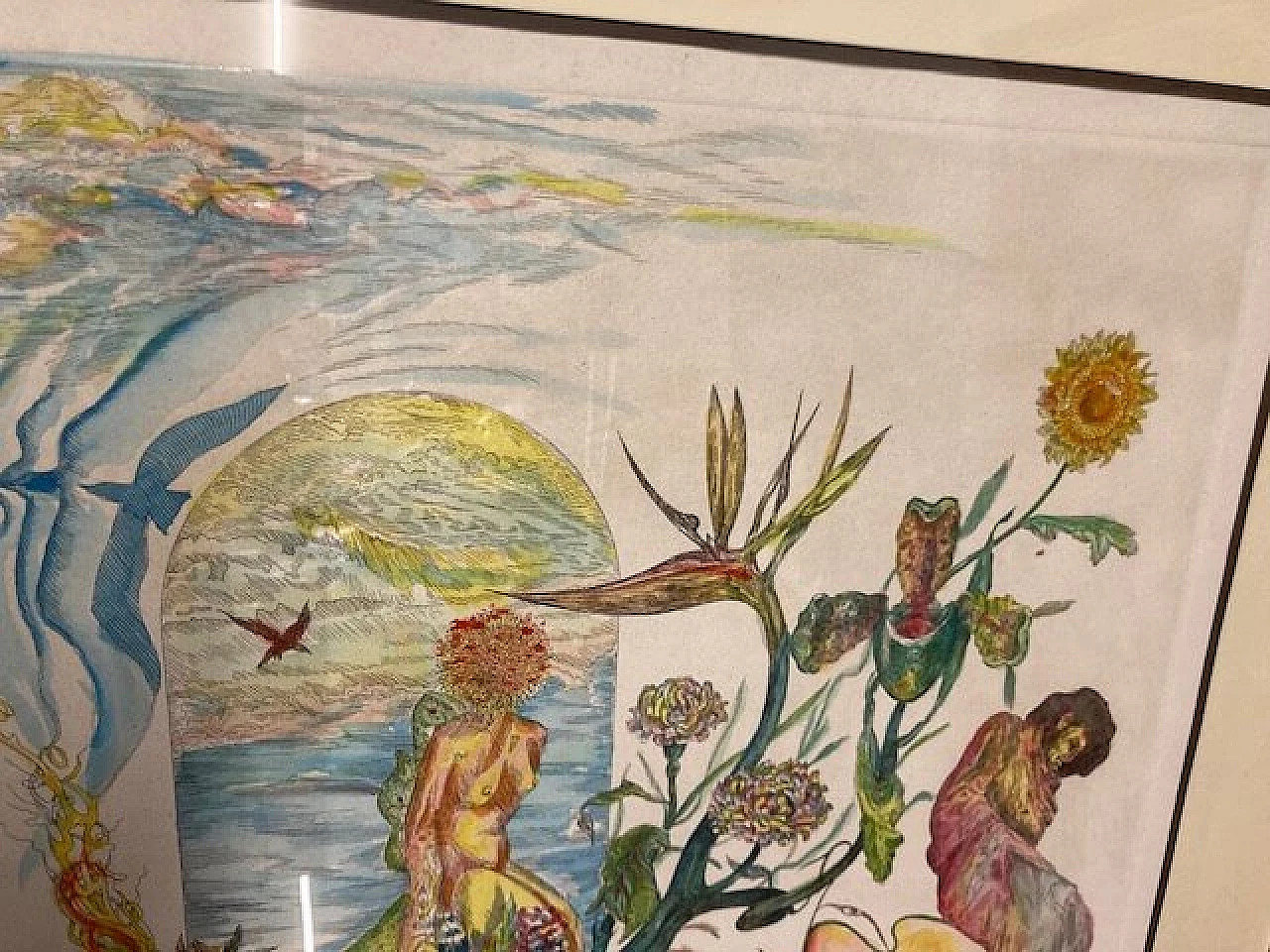 Gordon Faggetter, surrealist composition, watercolor etching, 1976 9