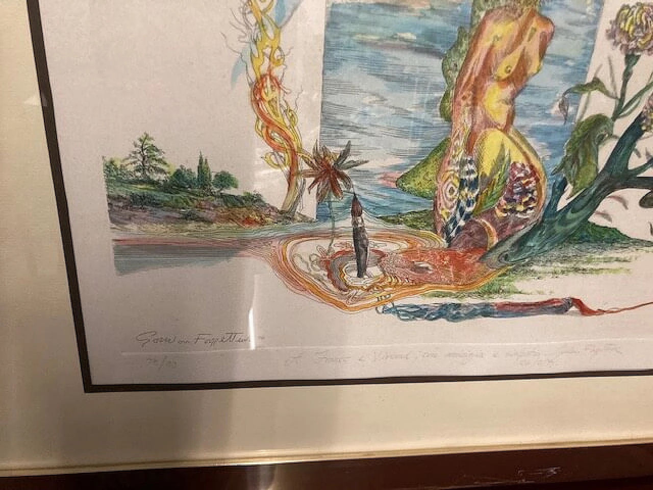 Gordon Faggetter, surrealist composition, watercolor etching, 1976 11