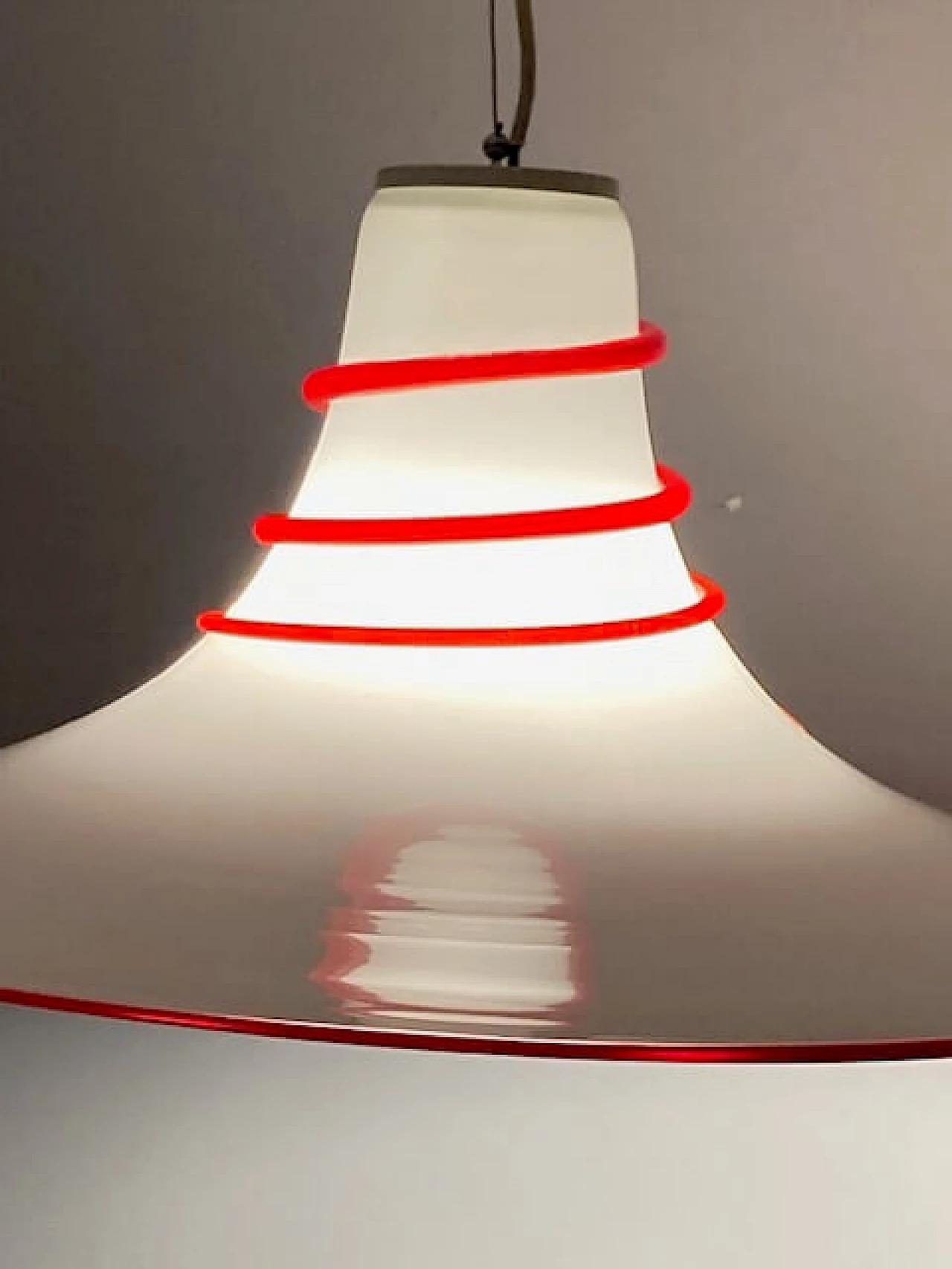 Red and white Murano glass hanging lamp, 1970s 2
