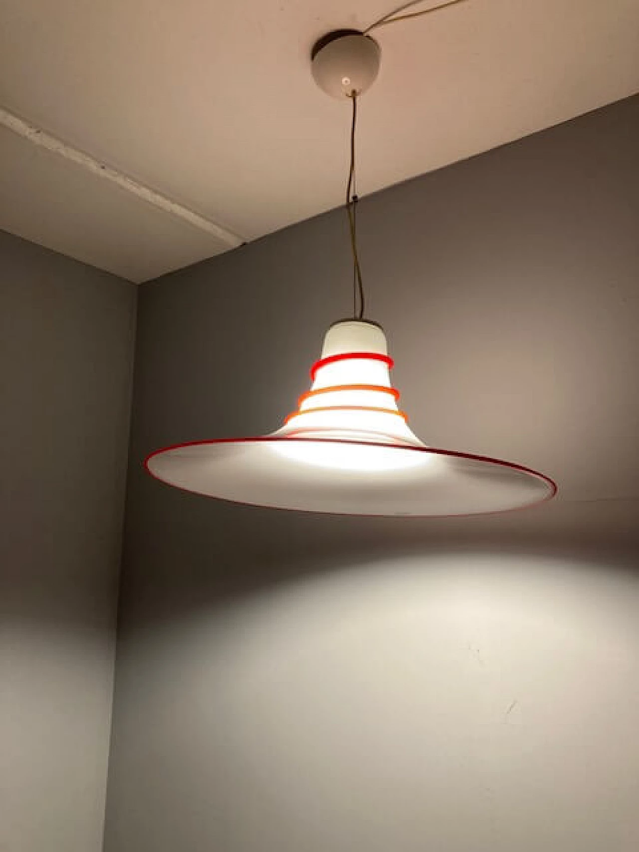 Red and white Murano glass hanging lamp, 1970s 5