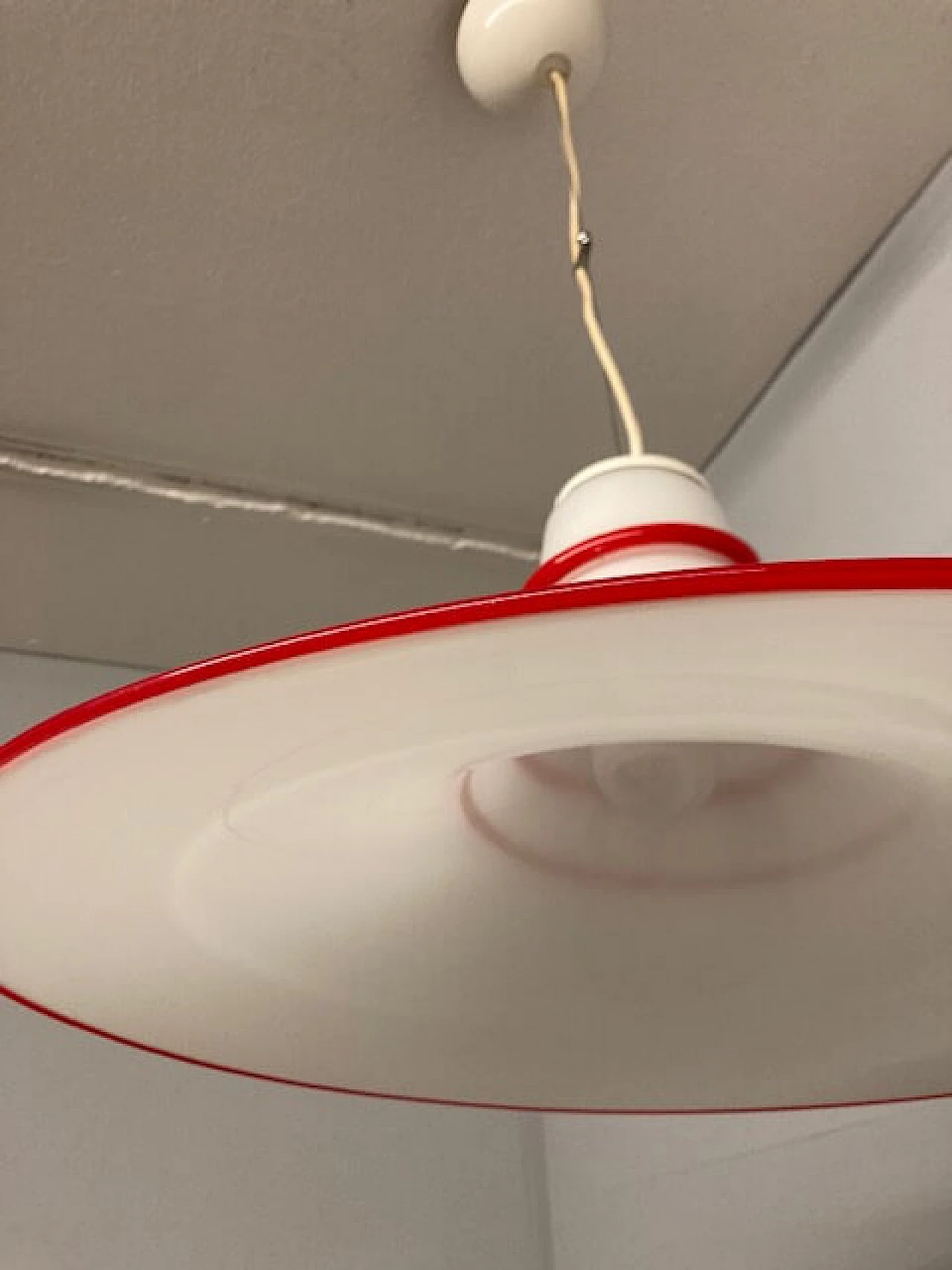 Red and white Murano glass hanging lamp, 1970s 7