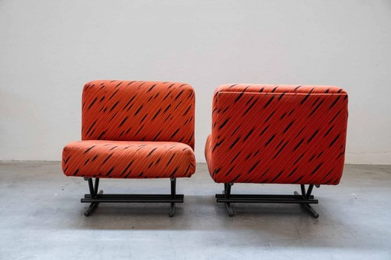 Pair of metal and red and black fabric armchairs, 1970s 13