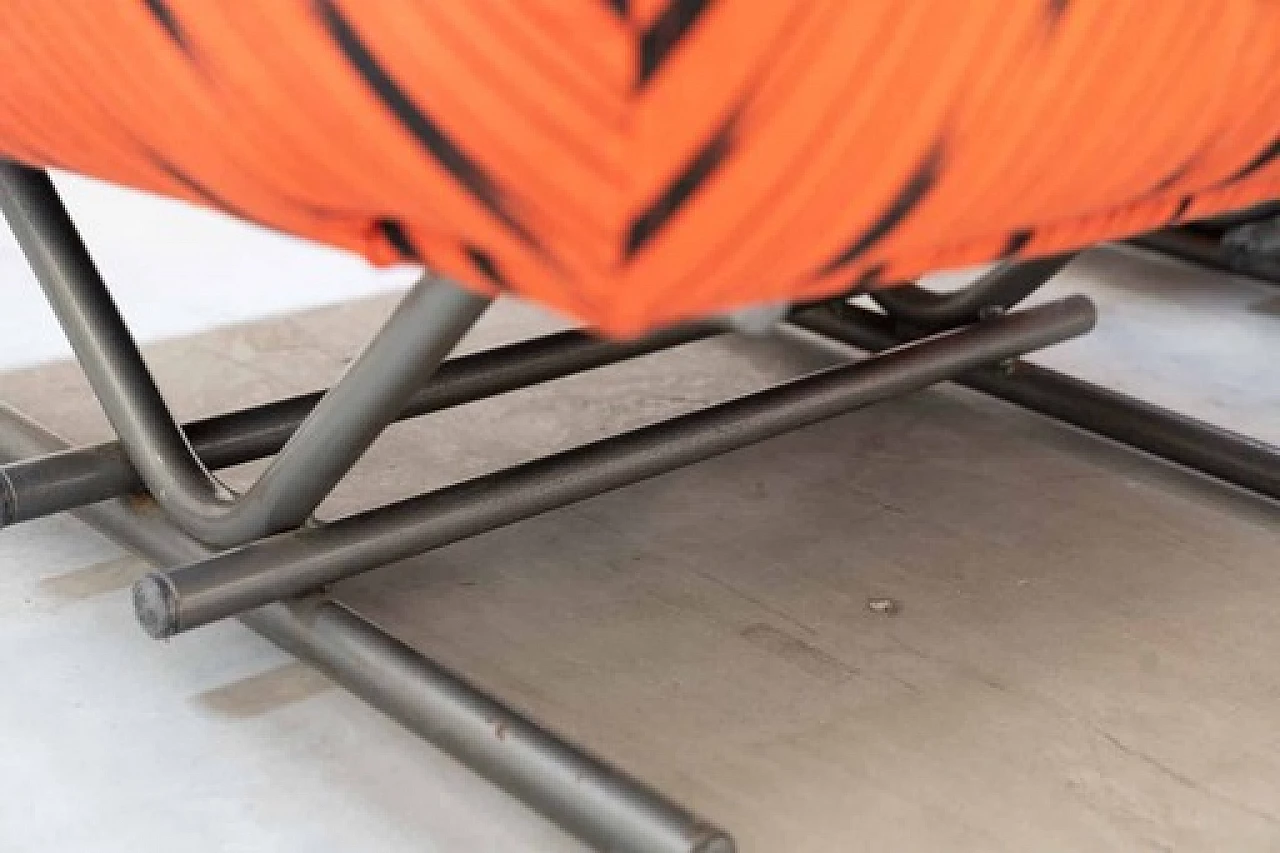 Pair of metal and red and black fabric armchairs, 1970s 19