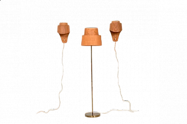 Pair of elm and pine wall sconce and floor lamp by Hans Agne Jacobsson for AB Ellysett Markaryd, 1960s