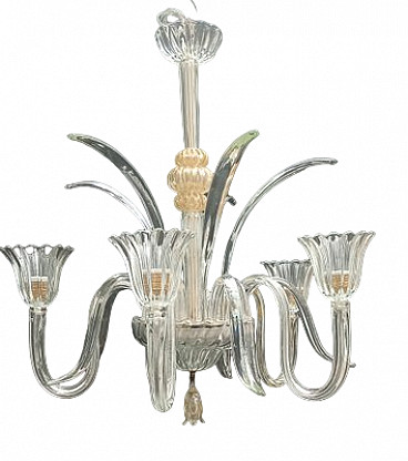 Gilded and transparent Murano glass chandelier, 1970s