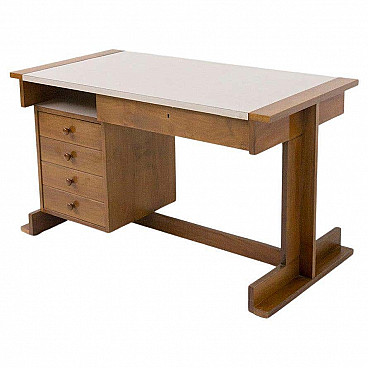 Geometric wooden desk with drawers and laminate top, 1950s