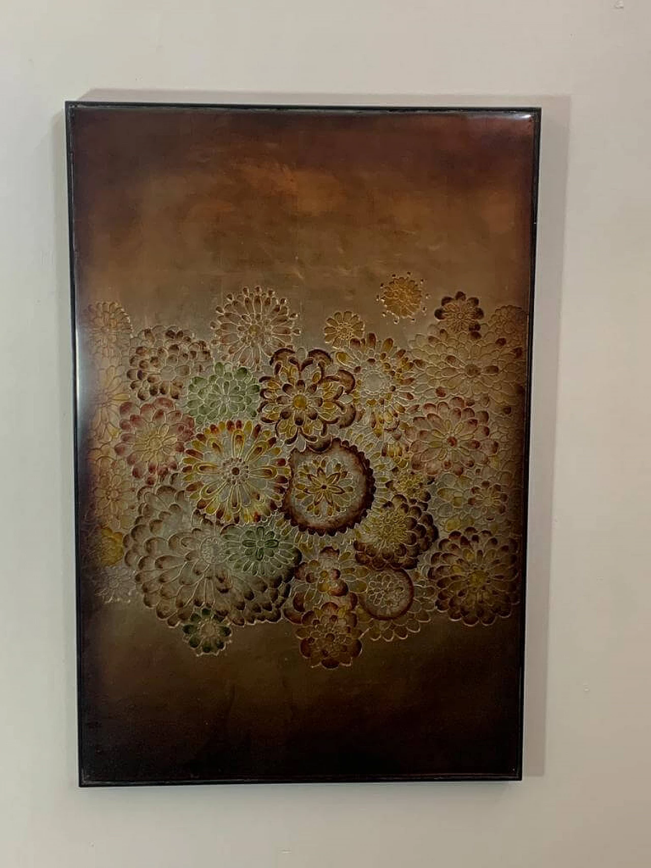 Wood panel with back-decorated plexiglass, 1970s 1